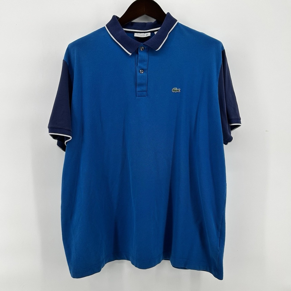 Lacoste Polo Mens 3XL FR 8 Blue Navy Colorblock Pique Slim Fit Crocodile Preppy